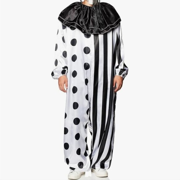 Women's Black and White Polka Dot Off-Shoulder Jumpsuit Clown Costume 8-10 NWT - Picture 1 of 5